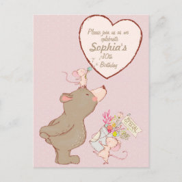 Beer en muis - Birthday - uitnodiging Briefkaart