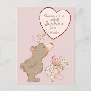 Beer en muis - Birthday - uitnodiging Briefkaart
