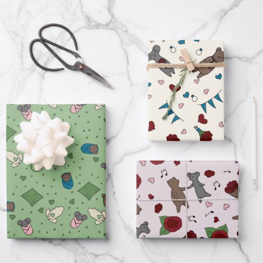 Beer en muis Romance Dating Wedding Baby Inpakpapier Vel (Voorkant)