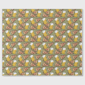 Beer en Pizza Grafisch Patroon Cadeaupapier (Vlak)