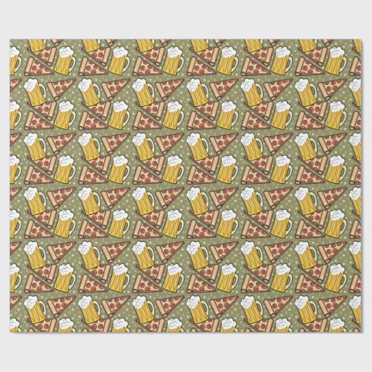 Beer en Pizza Grafisch Patroon Cadeaupapier (Vlak)
