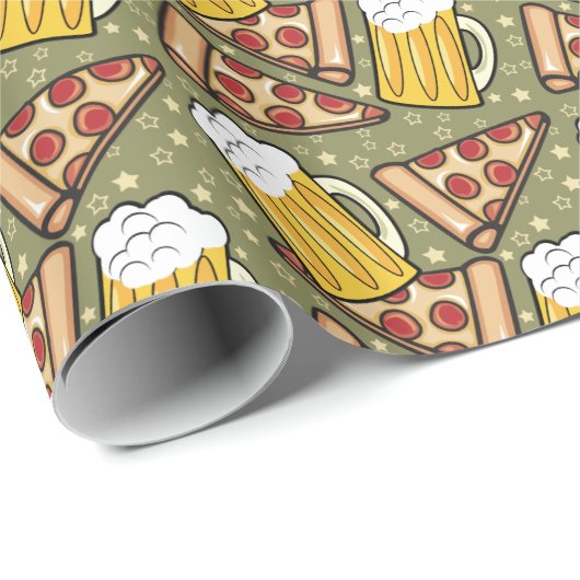 Beer en Pizza Grafisch Patroon Cadeaupapier (Rol Hoek)