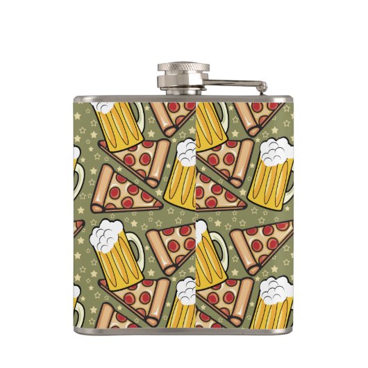 Beer en Pizza Grafisch Patroon Heupfles (Achterkant)