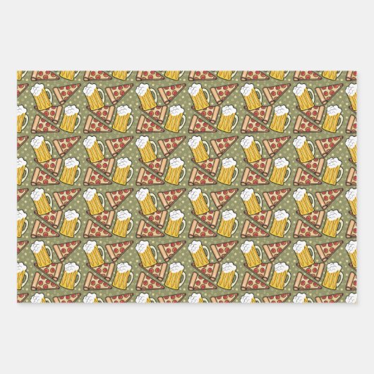 Beer en Pizza Grafisch Patroon Inpakpapier Vel (Voorkant)