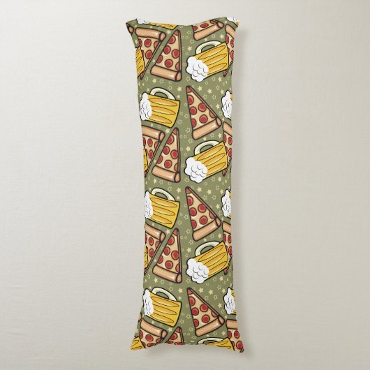 Beer en Pizza Grafisch Patroon Lichaamskussen (Voorkant Verticaal)