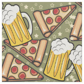 Beer en Pizza Grafisch Patroon Stof (Close Up)