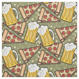 Beer en Pizza Grafisch Patroon Stof