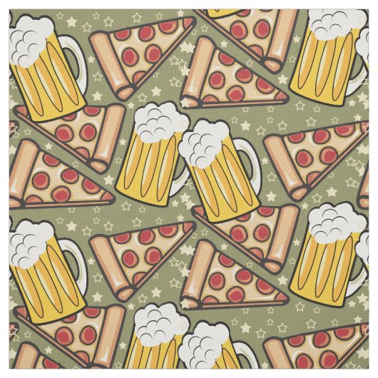 Beer en Pizza Grafisch Patroon Stof (Swatch)