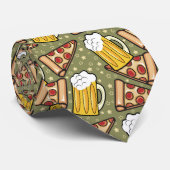 Beer en Pizza Grafisch Patroon Stropdas (Opgerold)