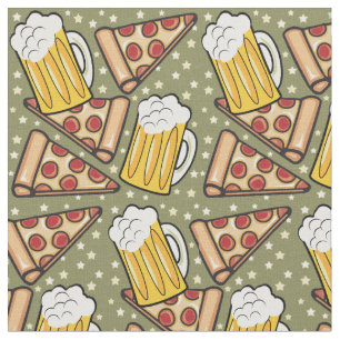 Beer en Pizza Grafisch Patroon v3 Stof