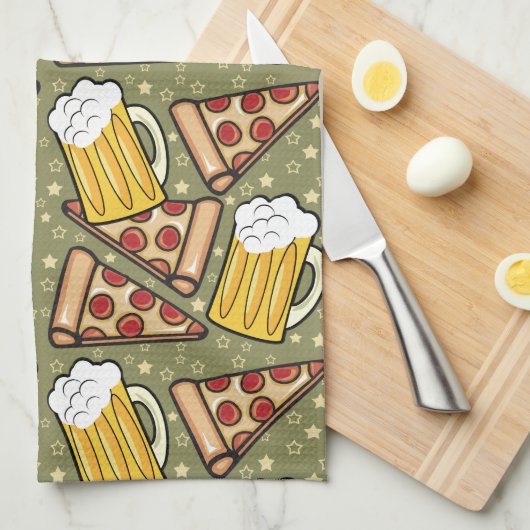 Beer en Pizza Grafisch Patroon Verticaal Theedoek (Quarter Fold)