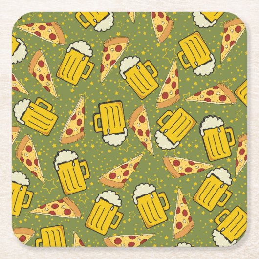 Beer- en Pizza-patroon Kartonnen Onderzetters (Voorkant)