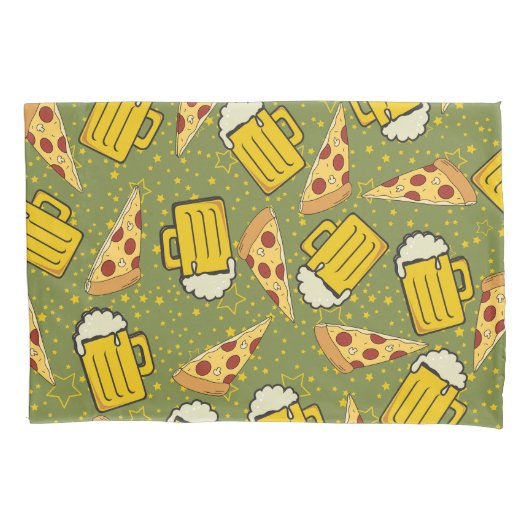 Beer- en Pizza-patroon Kussensloop (Voorkant)