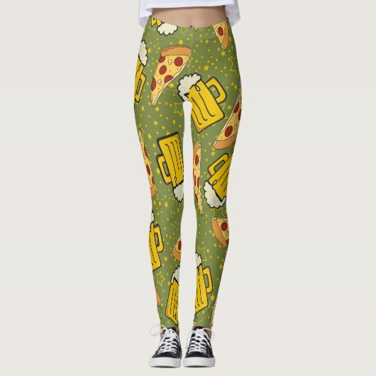 Beer- en Pizza-patroon Leggings (Voorkant)