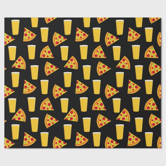 Beer en Pizza Patterned Cadeaupapier (Vlak)