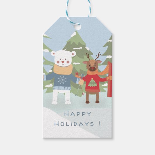 Beer en rendierblauwe feestdagen Labels Cadeaulabel (Voorkant)