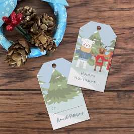 Beer en rendierblauwe feestdagen Labels Cadeaulabel