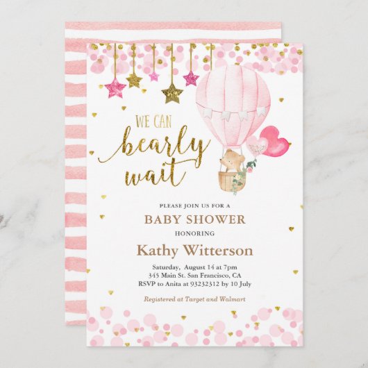 Beer en Twinkle Star Hot air ballon Baby shower  Kaart (Voorkant / Achterkant)