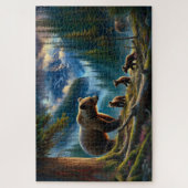 Beer en welpen avontuur, beboste berg legpuzzel (Verticaal)