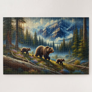 Beer en welpen avontuur, beboste berg legpuzzel