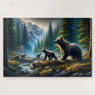 Beer en welpen avontuur, beboste berg legpuzzel