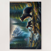 Beer en welpen avontuur, beboste berg legpuzzel (Verticaal)