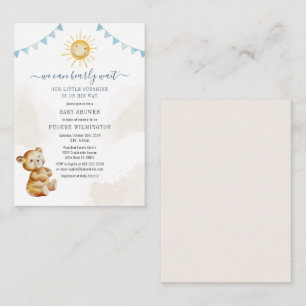 Beer en zonneschijn aquarel jongens baby shower notitiekaartje
