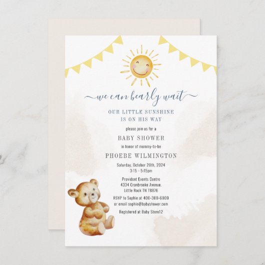 Beer en zonneschijn Waterverf Baby shower Kaart (Voorkant / Achterkant)