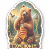Beer eten honing uit een honingraat sticker (Voorkant)