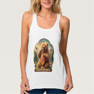 Beer eten honing uit een honingraat tanktop