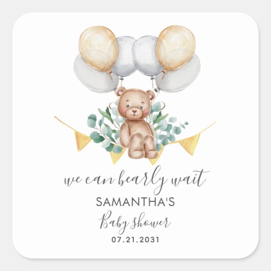 Beer Eucalyptus Schrift Baby Shower Vierkante Sticker (Voorkant)