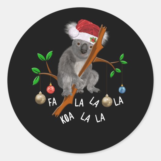 Beer Fa la Koala Cute Koala in Kerstmis Ronde Sticker (Voorkant)