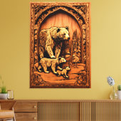 Beer Familie Carving PRINT KUNST (Insitu (Woonkamer))