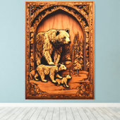 Beer Familie Carving PRINT KUNST (Insitu (Houten vloer))