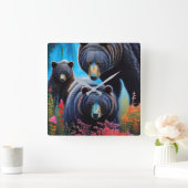 Beer familie collage vierkante klok (Huis)