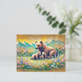 Beer Familie in Mountain Meadow Pastel Chalk Drawi Briefkaart (Staand voorkant)