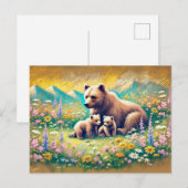 Beer Familie in Mountain Meadow Pastel Chalk Drawi Briefkaart (Voorkant / Achterkant)