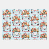 Beer familie Merry Kerstblauw rood Inpakpapier Vel (Voorkant 2)