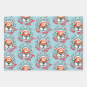 Beer familie Merry Kerstblauw rood Inpakpapier Vel (Voorkant)