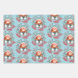 Beer familie Merry Kerstblauw rood Inpakpapier Vel