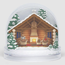 Beer Familie Thuis Rustiek Winter Log Cabin Custom Sneeuwbol