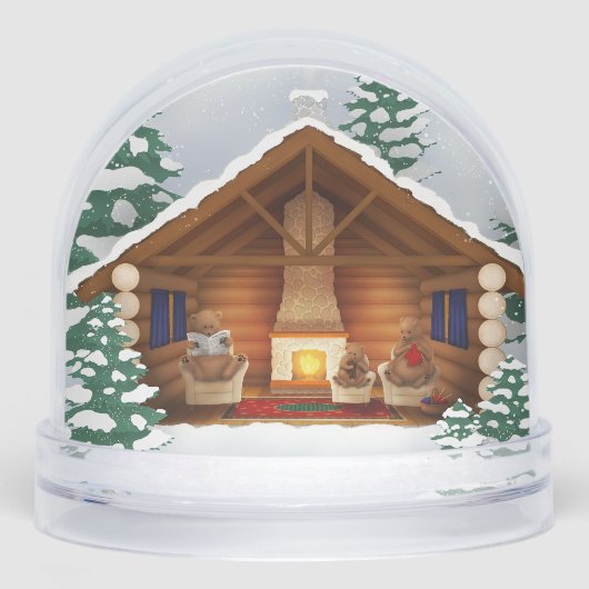 Beer Familie Thuis Rustiek Winter Log Cabin Custom Sneeuwbol (Voorkant)