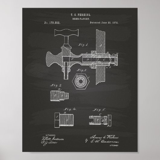 Beer Faucet 1876 Patent Art Chalkboard Poster (Voorkant)