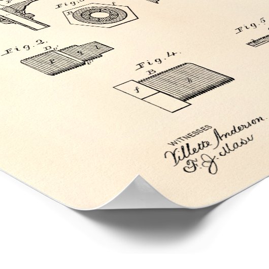 Beer Faucet 1876 Patent Art Old Peper Poster (Hoek)