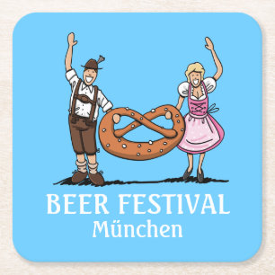 BEER FESTIVAL Couple Pretzel Square Paper Onderzet Kartonnen Onderzetters