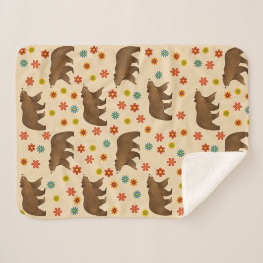 Beer Floral Pattern Sherpa Deken (Voorkant (horizontaal))