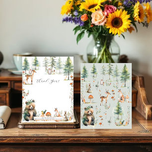 Beer Forest Deer Cute Animals Woodland Baby shower Bedankkaart