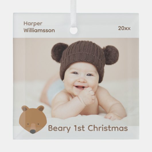 Beer Foto Baby eerste Kerstmis Glas Ornament (Voorkant)