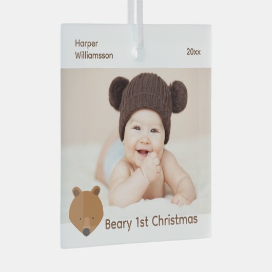 Beer Foto Baby eerste Kerstmis Glas Ornament (Voorkant Rechts)