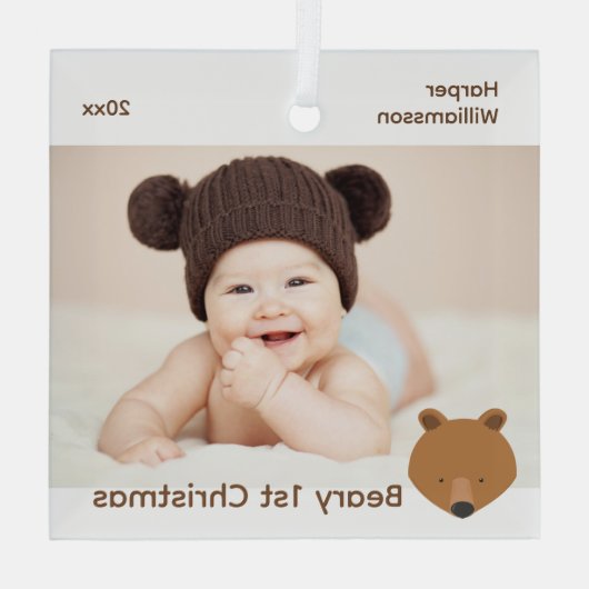 Beer Foto Baby eerste Kerstmis Glas Ornament (Achterkant)